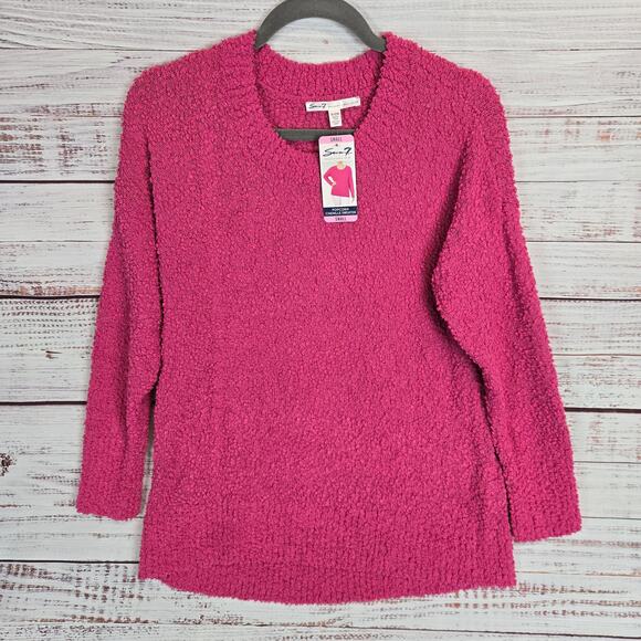 Seven7 Hot Pink Sweater Sm Popcorn Chenille Knobby Knit Soft Comfy Cozycore NWT - Picture 1 of 10